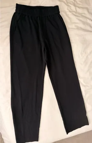 Black elastic waistband cotton pants thumbnail 1
