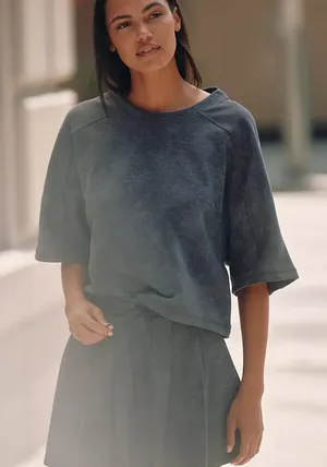 NWT Anthropologie Daily Practice Washed Short Sleeve Sweatshirt thumbnail 1