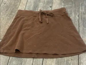 Brandy Melville Brown Skater Mini Skirt with Tie Front thumbnail 1