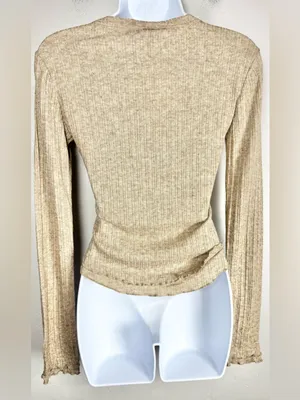 Altar'd State Rival Beige Ribbed Scoop-Neck Long Sleeve Top Size Small thumbnail 7