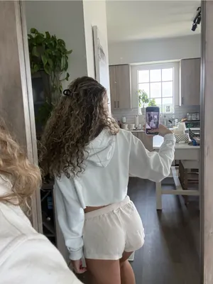 Champion White Cropped Hoodie with Gray Lined Hood thumbnail 2