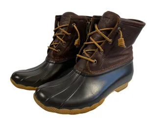 Sperry Women's 7.5 Duck‎ Boots Brown Leather Rubber Waterproof Winter Rain Boots thumbnail 1