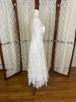 Fabulous Vintage 90s Jessica McClintock Handkerchief Hem Lace Wedding Dress thumbnail 7