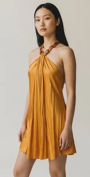 Badgley Mischka Orange Jeweled Halter Draped Mini Dress Est XS thumbnail 1