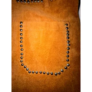 Baevely Womens XS Brown Faux‎ Suede Studded Western Romper Short Sleeve Cognac thumbnail 7