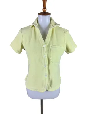 Frankies Bikinis Coco Top Yellow Terry Cloth Short Sleeve Button Up Shirt XS thumbnail 2