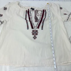 American‎ Eagle Outfitters Cream Embroidered Blouse Size S thumbnail 6