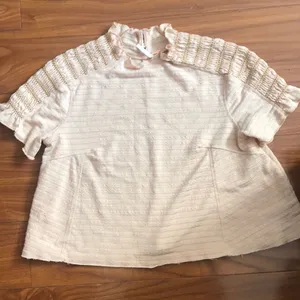 Free People Orange Ruffle Mock Neck Blouse thumbnail 1