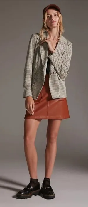 Anthropologie Maeve Houndstooth Print‎ Collegiate Knit Blazer Size XS thumbnail 1