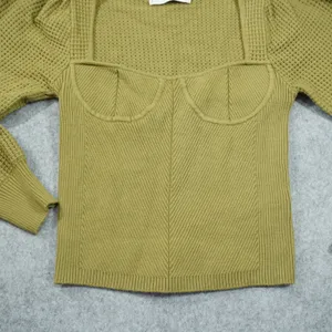 Petal and Pup Olive Green Bustier Knit Top Square Neck Puff Sleeve‎ Size 4 Small thumbnail 5