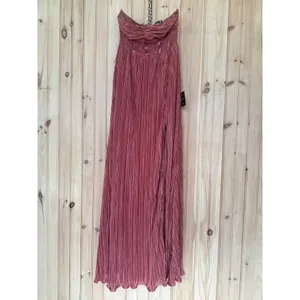NWT Lulus Desme Rose Pink Satin Plisse Strapless Maxi Dress Holiday Party Size M thumbnail 2