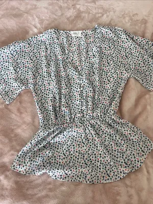 Sienna Sky White Floral V-Neck Cinch Waist Blouse with Navy & Red Accents thumbnail 1