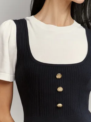 Maeve Navy/Ivory Twofer Double-Breasted Mini Dress Size XL with Gold Buttons thumbnail 11