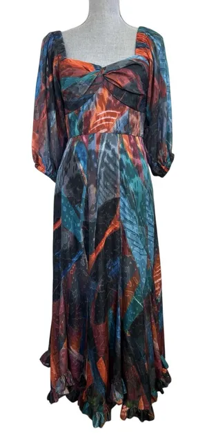 Anthropologie Hutch Twist Front Puff Sleeve Ruffle Hem Dress 4 Wedding Guest thumbnail 1