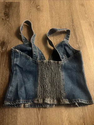 Zara Denim Corset Top Sz Small thumbnail 4