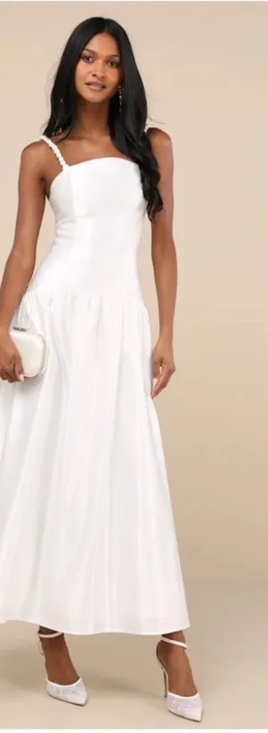 NWT Lulus Modern Adoration White Satin Backless Lace-Up Maxi Dress White Large L thumbnail 1
