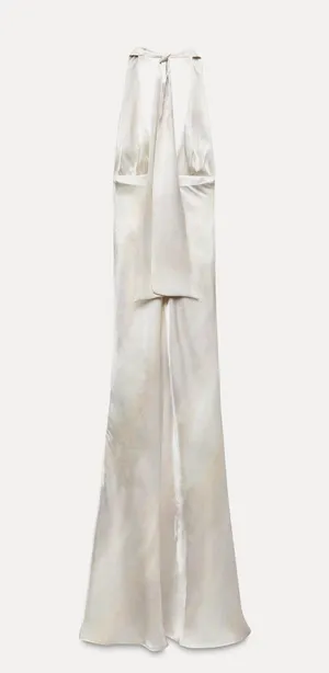 Zara maxi dress formal gown pearl satin effect halter evening wedding bodycon thumbnail 12
