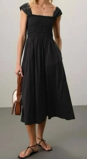 Club Monaco Cotton Smocked Midi Dress black thumbnail 1