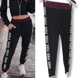 PINK Victoria's Secret | EUC Black with Plum Waistband Jogger Sweatpants (sz XS) thumbnail 2