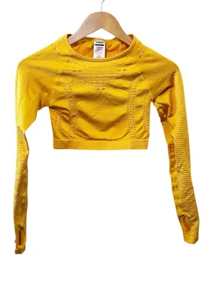Gymshark Vibrant Yellow Gold Flawless Knit Long Sleeve Eyelet Athletic Crop‎ Top thumbnail 1