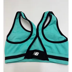 New Balance Sports Bra Womens M Teal Black Seamless Ribbed Racerback Logo Band thumbnail 2