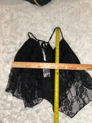 Black lace halter top with adjustable straps deep V-neckline lace cami XL thumbnail 5