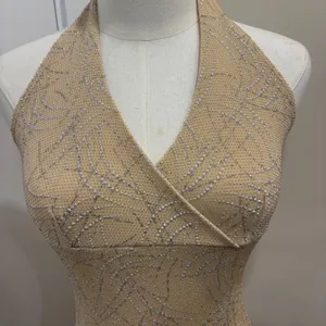 Y2K Anna Bella Gold Silver Glitter Halter Asymmetrical Hem Midi Dress Small Hoco thumbnail 3