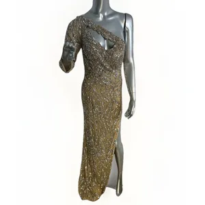 Sherri Hill Floor Length Gown Nude Rhinestones Sequins Size 10 54396 thumbnail 4