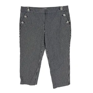 LOFT The Riviera Slim Pants Women 12P‎ Navy White Stripe Nautical Anchor Button thumbnail 2