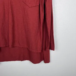 Cut‎ Loose Womens Linen Blend V-Neck Long Sleeve T-Shirt Red Oversized Medium thumbnail 4