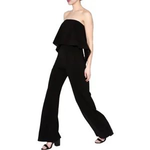NWT DO+BE Black Strapless Overlay Front Ruffle Wide Leg Jumpsuit Black Size M thumbnail 3