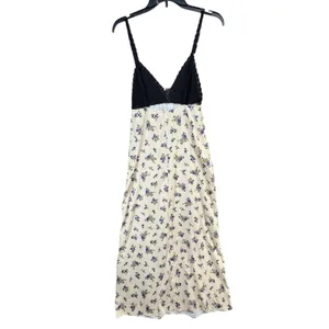 Zara Crochet Satin Maxi Slip Dress Black Cream‎ Lavender Floral Boho Festival S thumbnail 8