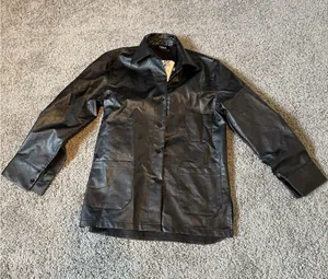 CIDER Women's Oversized Black Faux Leather Jacket Size XS‎ (A525) thumbnail 1