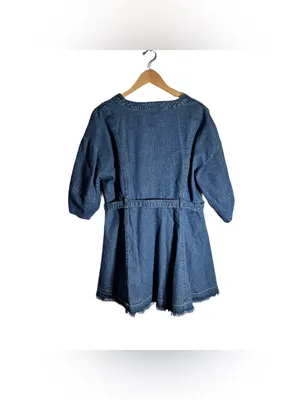 Mustard Seed Denim Wrap Dress Women's Large Mini Dress Distressed Western Boho thumbnail 2