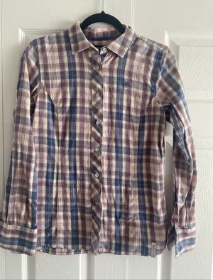 Ariat Plaid Button‎ Down Womens Size S Purple Blue Western Long Sleeve Cotton thumbnail 1