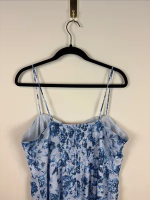 Abercrombie & Fitch Camille Satin Midi Dress Women’s Size XL Blue Floral Slit thumbnail 9