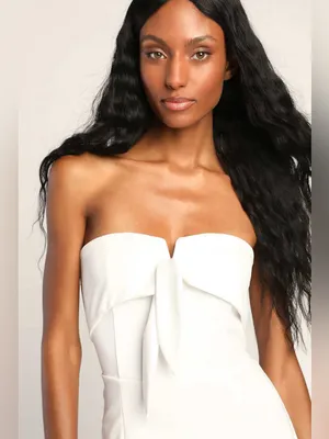 Lulus Ready to Impress White Strapless Tie-Front Wide-Leg Jumpsuit XS thumbnail 3
