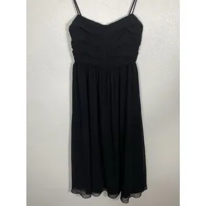 Aritzia Black Chiffon Midi Fit & Flare Dress Ruched Sweetheart Straps Size 8 thumbnail 6