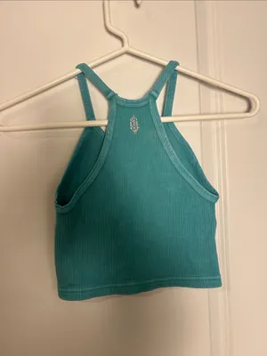 Free People Teal Ribbed Crop Tank thumbnail 2