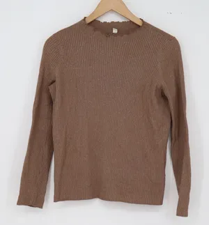 Uniqlo Sweater Womens L Brown Metallic Ribbed Mock Neck Good thumbnail 1