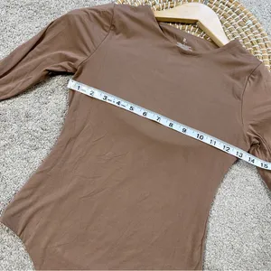 Pumiey Brown Crew Neck Long Sleeve Bodysuit Second-skin Feel Tops in Latte S thumbnail 12