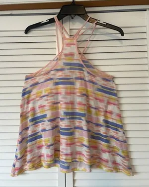American Eagle Multi Color Abstract Stripe Strappy Racerback Tank Top Pink Blu M thumbnail 1