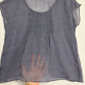 Aerie Sheer Short Sleeve Blouse Womens XL Beachy Nautical Flowy‎ Preppy Cottage thumbnail 2