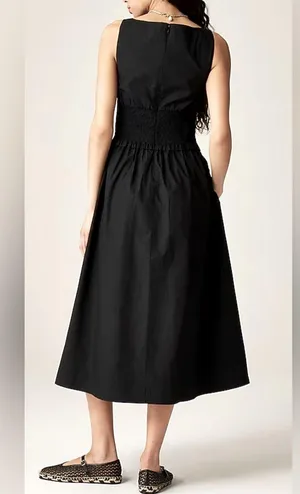 J. Crew Black Dress with smocked waist. 💯 cotton. Size Medium. NWT. 50”. thumbnail 3