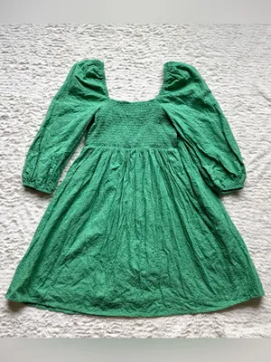 Tuckernuck Pomander Place Cotton Mini Dress XS Green Puff Sleeve Embroidered thumbnail 8