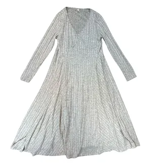 Halara Womens Midi Dress Heather Grey Ribbed Empire‎ Waist V-Neck Long Sleeve XL thumbnail 1