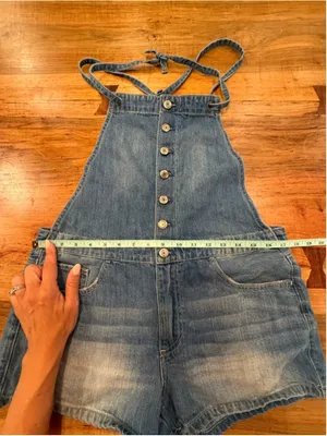 American Eagle Denim Romper Shortalls Halter Neck Button Front Blue Medium thumbnail 8