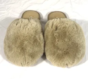 Free People Womens Size 8 Faux Fur Crossover Slippers Beige Cozy Boho Slides thumbnail 2