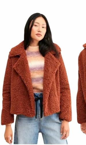 BB Dakota Coat Women Small Brown Sherpa Fuzzy Teddy As‎ She Goes Jacket NWOT thumbnail 1