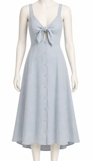 ASTR The Label S Midi Dress Light Blue Tie Front Button Down ALD42178 Summer thumbnail 1